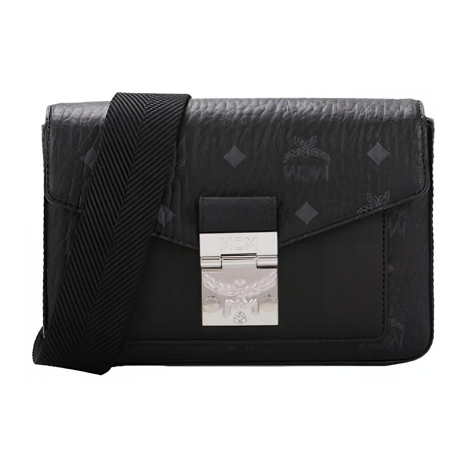 MCM Klassiek Monogram Logo Leer Envelop Schoudertas Unisex Schoudertas Zwart MMRBSME03BK001 Basic Set (Bag+Dust Bag)