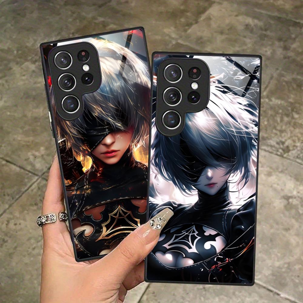 Anime Nier 2B Glass Mobile Phone Case for Samsung Galaxy A56 55 54 53 52 51 36 35 34 23 16 15 5G Colorful Cover
