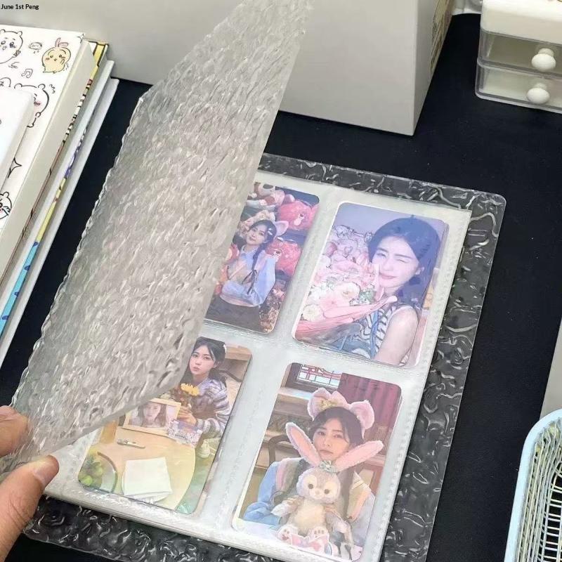 6 Hole Photo Card Binder Cover Acrylic Water Ripple Transparent for Anime Game Trading Card Collection Gift for Teens
