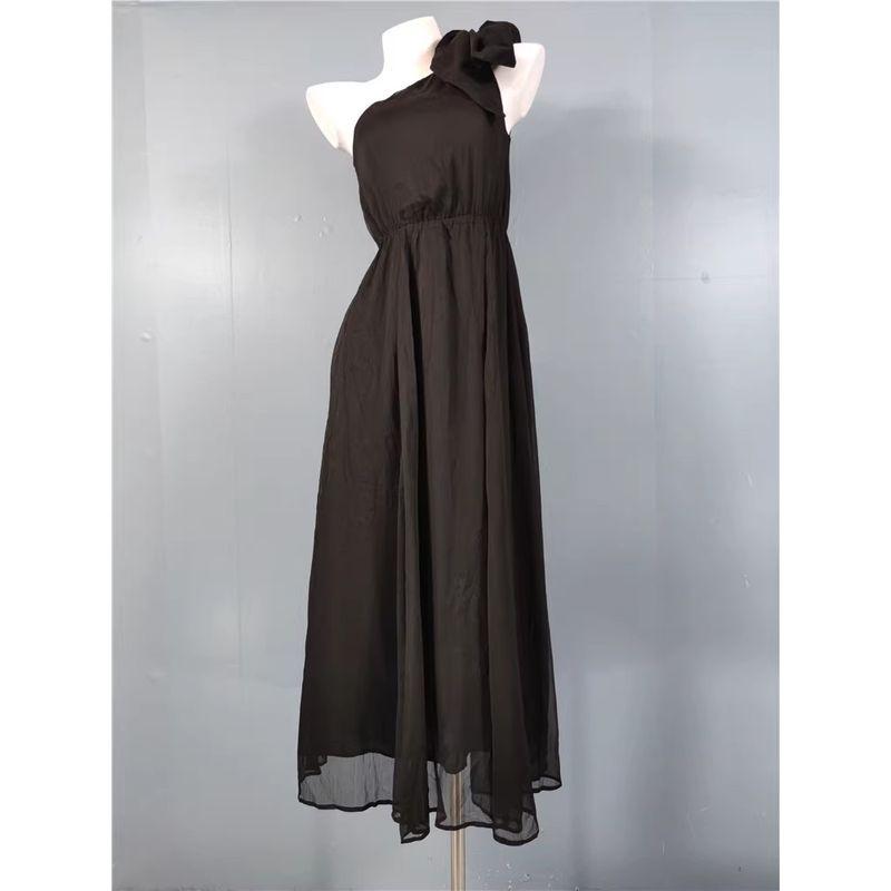 Foreign Trade Order H Home Shoulder Strap Bow Design Refreshing Summer Elegant Big Hemline Holiday Style Dress Long Dress