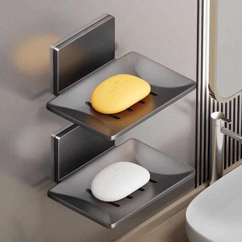 1PC Black Carbon Steel Soap Box Wall Mount Storage Rack with Drainage, Anti-Rust Bathroom Organizer