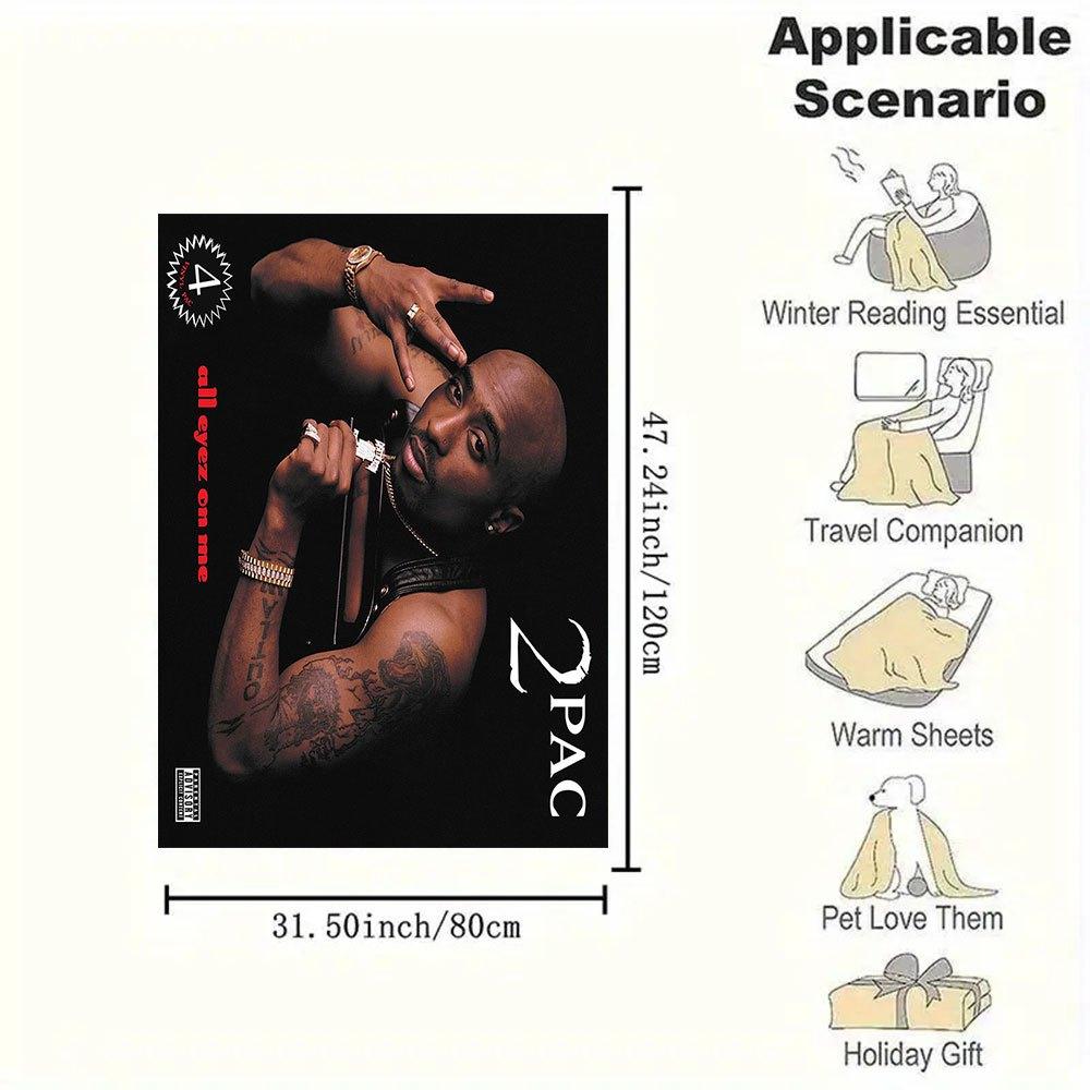 "2PAC 'All Eyez On Me' Album Cover Art Print"Blanket Flannel Throw Blanket for Sofa, Bed, Travel, Camping, Office, Couch, Chair, And Bed Gif