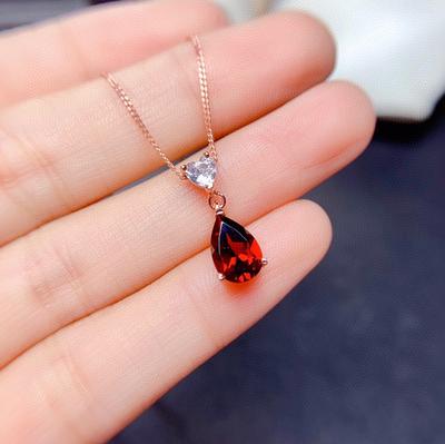 Rose Gold Color Water Drop Red Color Treasure Simple Temperament Pendant Clavicle Chain For Women Wedding Jewelry