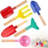 Beach Toys, 6 Pcs Kids Gardening Set, 8'' Kid Metal Sand Toys Sandbox Toys with Sturdy Wooden Handle, Children Beach Sand Toys Gardening Set, Beach