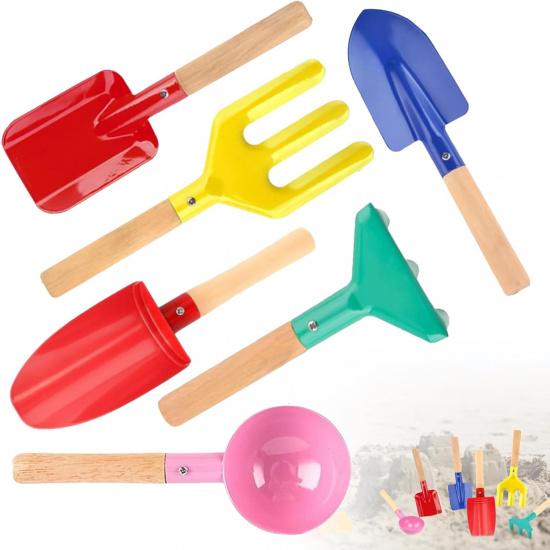 Beach Toys, 6 Pcs Kids Gardening Set, 8'' Kid Metal Sand Toys Sandbox Toys with Sturdy Wooden Handle, Children Beach Sand Toys Gardening Set, Beach