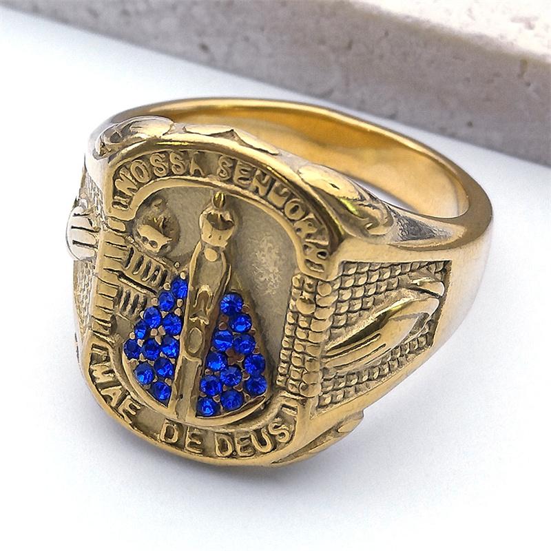 Crystal Our Lady of Aparecida Brazil Nossa Senhora Ring Men Stainless Steel Virgin Mary Rings Jewelry Boyfriend Gift RRR514S05
