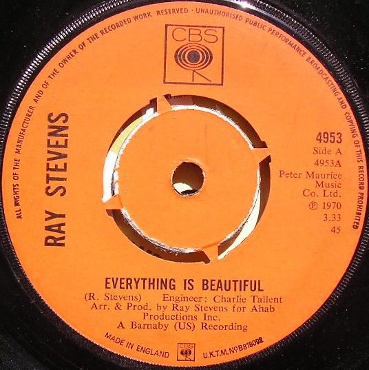 

7inch Record RAY STEVENS - Everything Is Beautiful 4953 CBS 1970 UK Rock Used