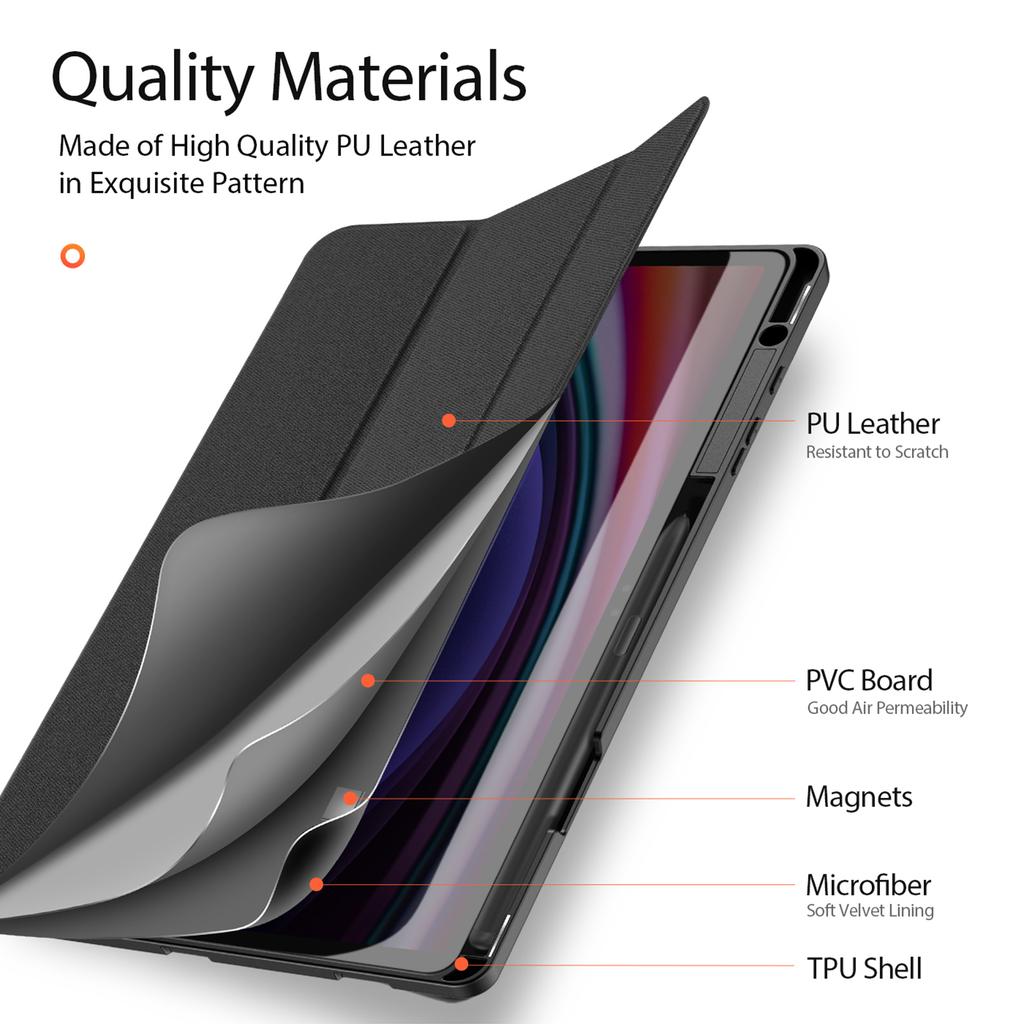 DUX DUCIS Domo Serie für Samsung Galaxy Tab S10+/S9+/S9 FE+ Hülle Dreifach faltbarer Ständer Lederabdeckung Auto Wake/Sleep