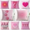 Symbol Sweet Pink Lucky Number 7 Cushion Cover Washable Linen Pillowcase Soft For Daily Sofa Bed Home Room Decor