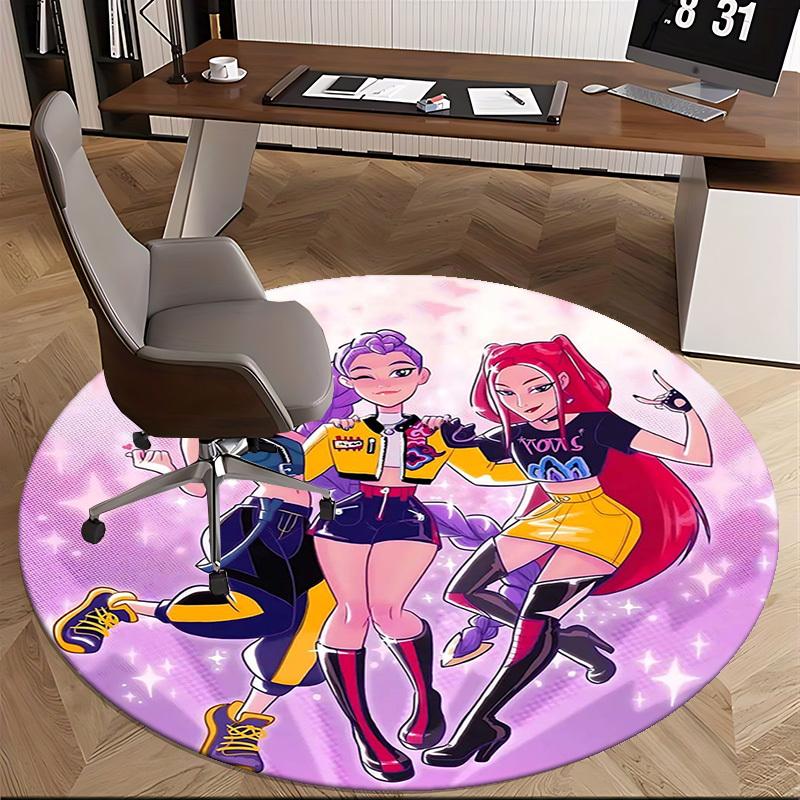 1 Stück Runde Teppich mit Anime-Design für Bürostuhlmatte, Rutschfester Teppich Geeignet für Heimdekoration, Wohnzimmer, Schlafzimmer