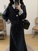 Spring 2026 Plus Size Women's Korean Casual Patchwork Hoodie & Skirt Set