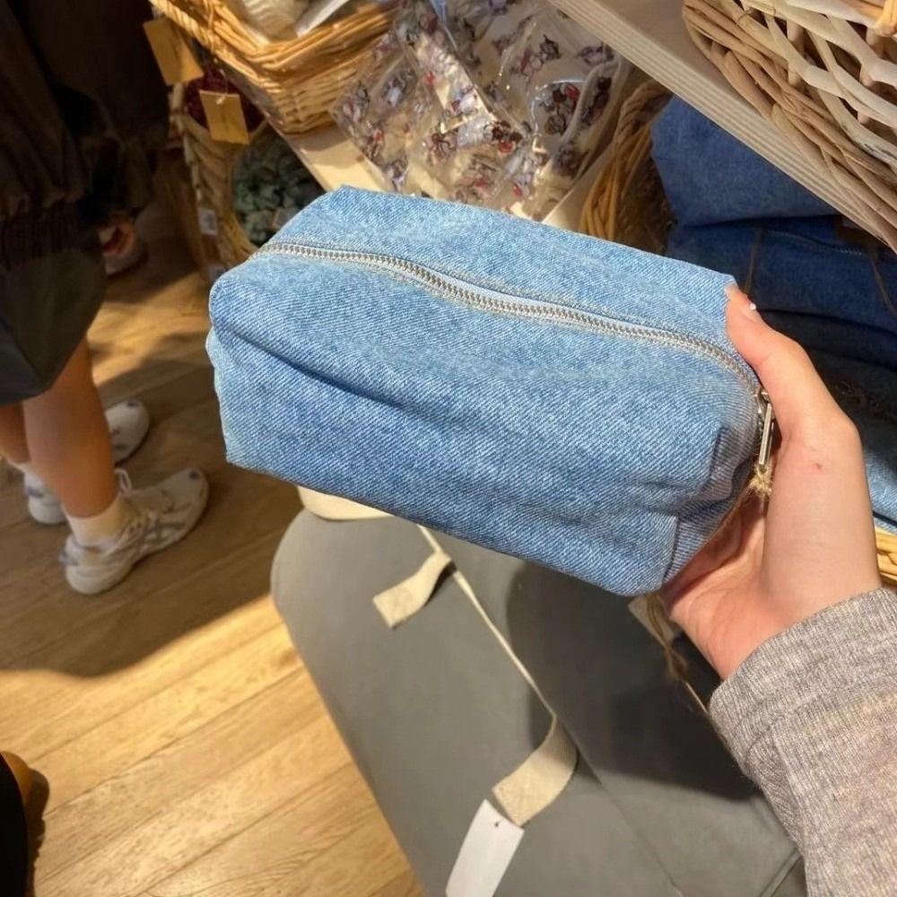 Korean Style Jean Cosmetic Bags Solid Color Stationery Storage Bag Student Pencil Bag for Women