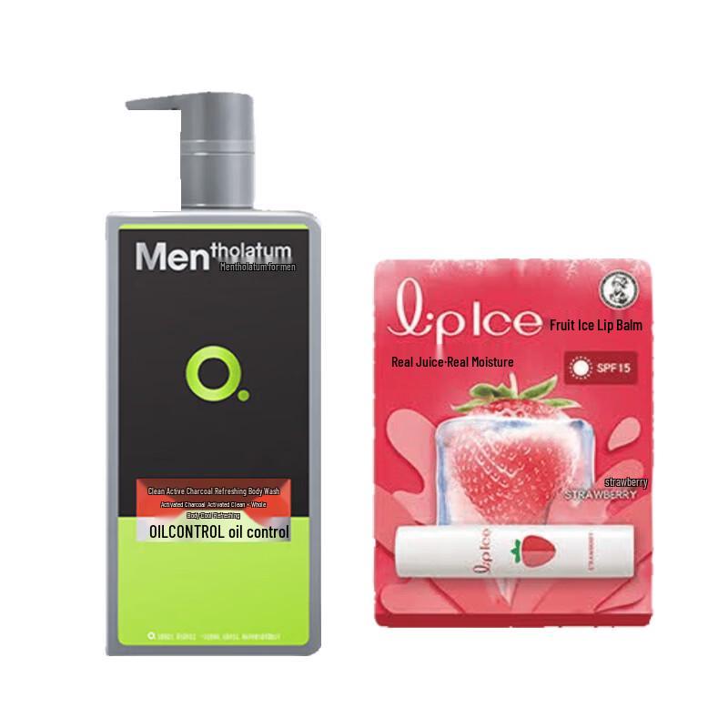 Mentholatum Men s Activated Carbon Shower Gel + Strawberry Lip Balm Set