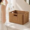 Lightweight Rattan Finish Storage Basket Organizer with Side Handles for