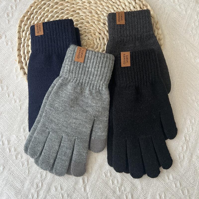 Men's Gloves Solid Color Knitted Wool Gloves Are Cold-proof and Warm In Autumn and Winter, and Can Be Simple and Versatile with Five Fingers