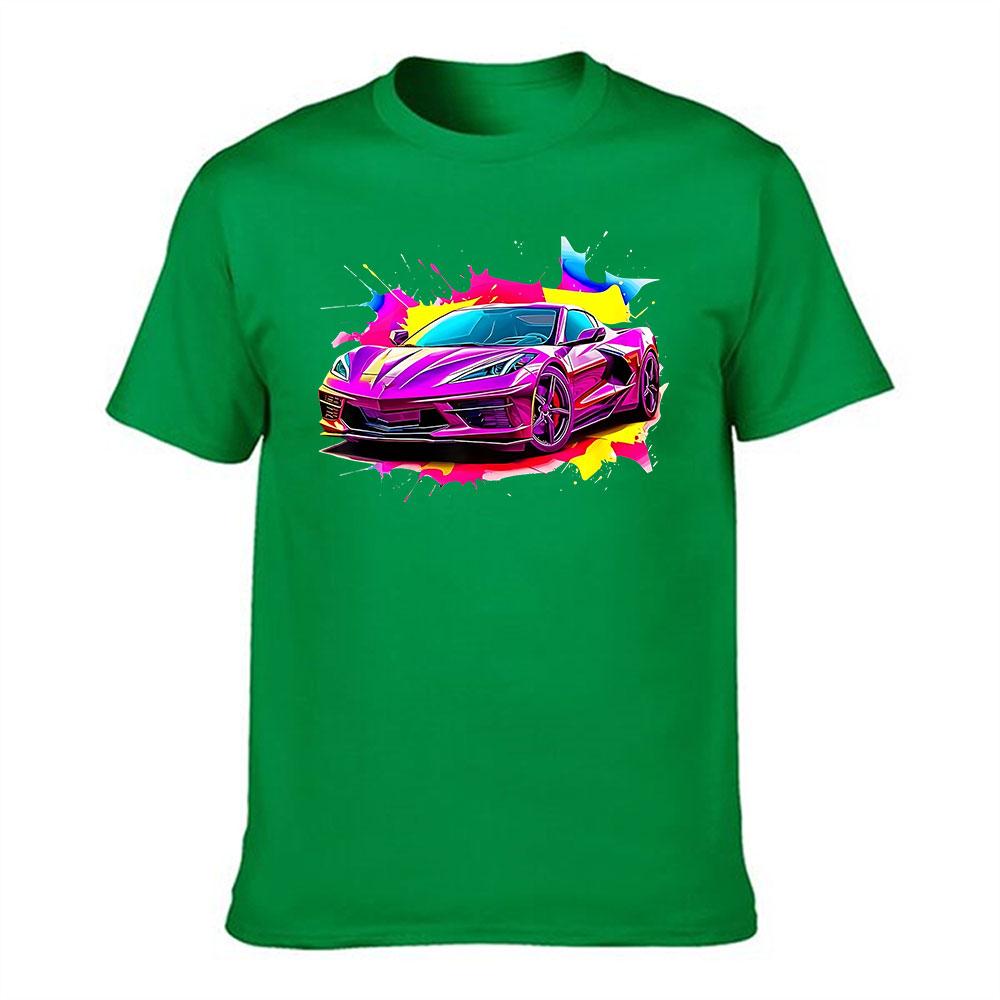 Vibrant Pink Sports Car Graphic Cotton Tshirt For Unisex Bold Splash Art Print Casual Short Sleeve Tee Trendy Streetwear Top For