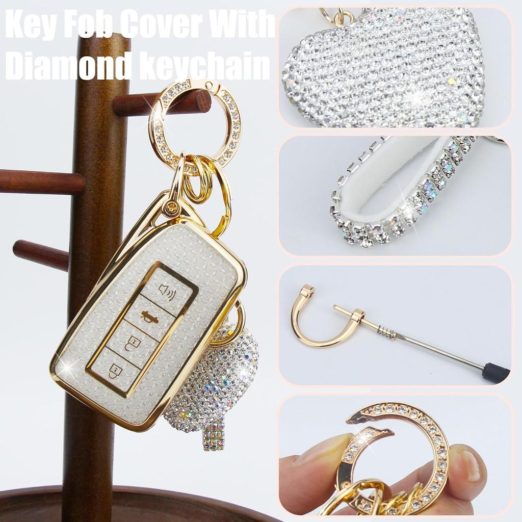 Key Fob Cover with Diamond Keychain Fit for Lexus Car Key Holder Case Compatible with Lexus RX ES GS LS NX RS GX LX RC LC Smart Remote Key Protector