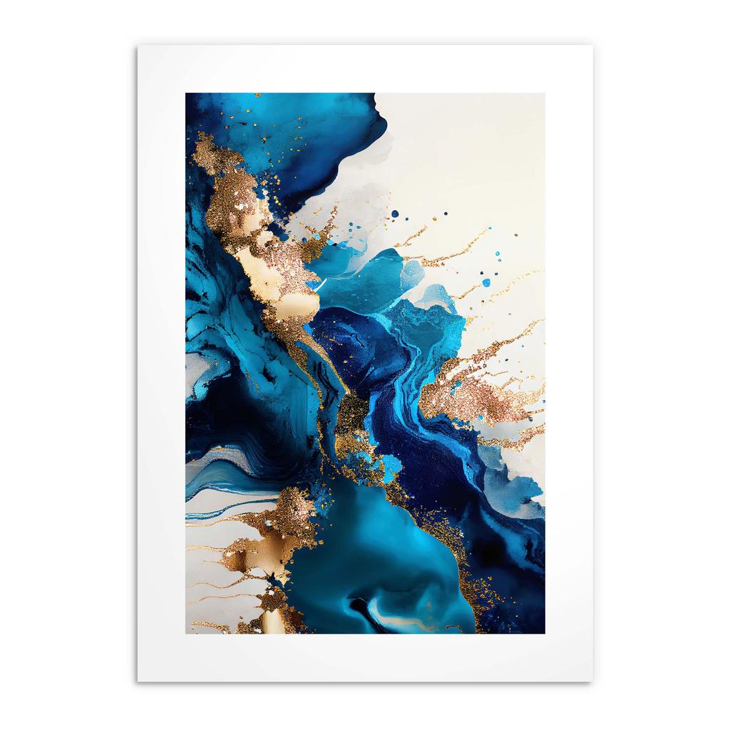 Nowoczesny Plakat Obraz Złoto Niebieska Abstrakcja na ścianę do sypialni