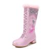 Fashion Autumn and Winter New Girls High-heeled Boots Princess Elsa Boots Children's High-heeled Velvet Knight Lace-up Boots