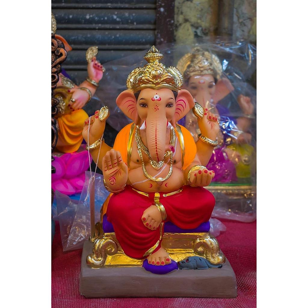 Eva Gourmet Vanilla Ganpati Idol for Ganesh Chaturthi and Visarjan Clay Idol Vinayaka Chaturthi Utsav Eco Friendly Ganesh Festival- 3 Sizes