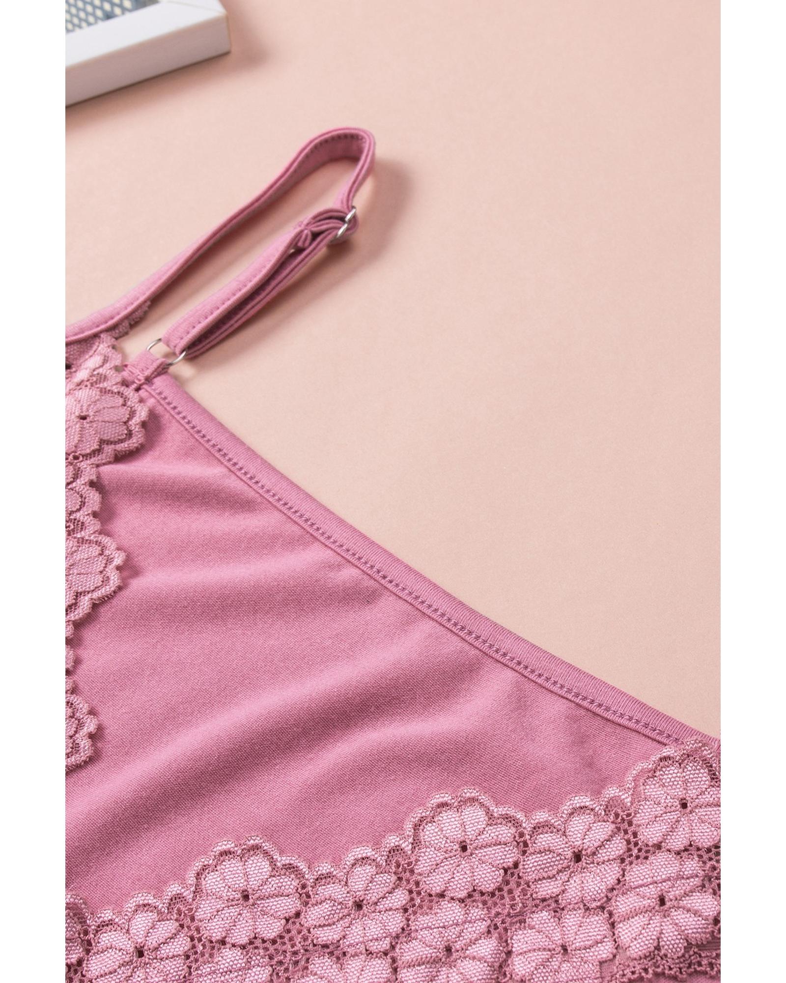 

Azura Exchange Lace Splicing V Neck Cami Top L розовый