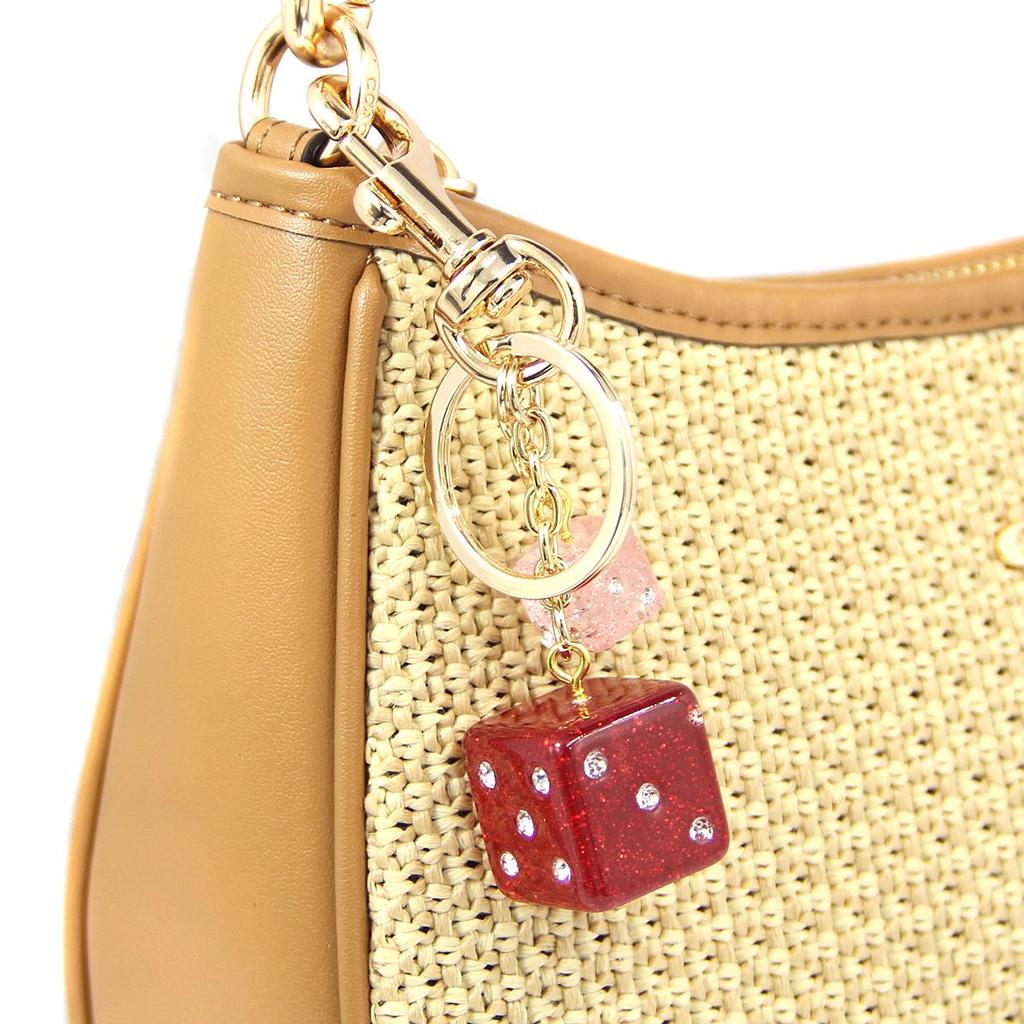 C Brand Two-Tone Dice Bag Charm with Rhinestone Keyring Pendant Accessory