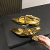 Fashion Summer New French Pointed Toe Back Trip Side Bow Low Heel Wrapped Toe Sandals for Women