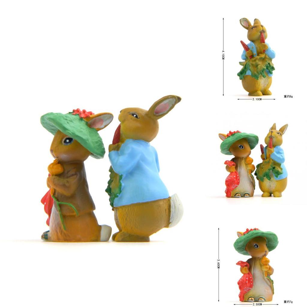 Peter Rabbit Resin Art Toy With Carrot And Hat For Diy Terrarium Decoration