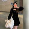 Christmas Evening Dress, Foreign-style Celebrity, Red Chinese New Year Robe, Velvet Dress, Women's Autumn and Winter Advanced Sense of Thin Skirt
