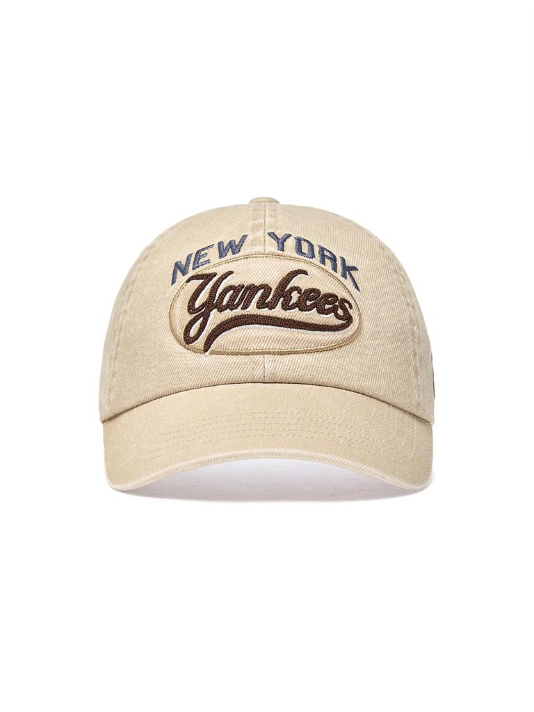 Emelbi Varsity Vintage Cursive Stitch Unstructured Ball Cap Ny (L.Beige)