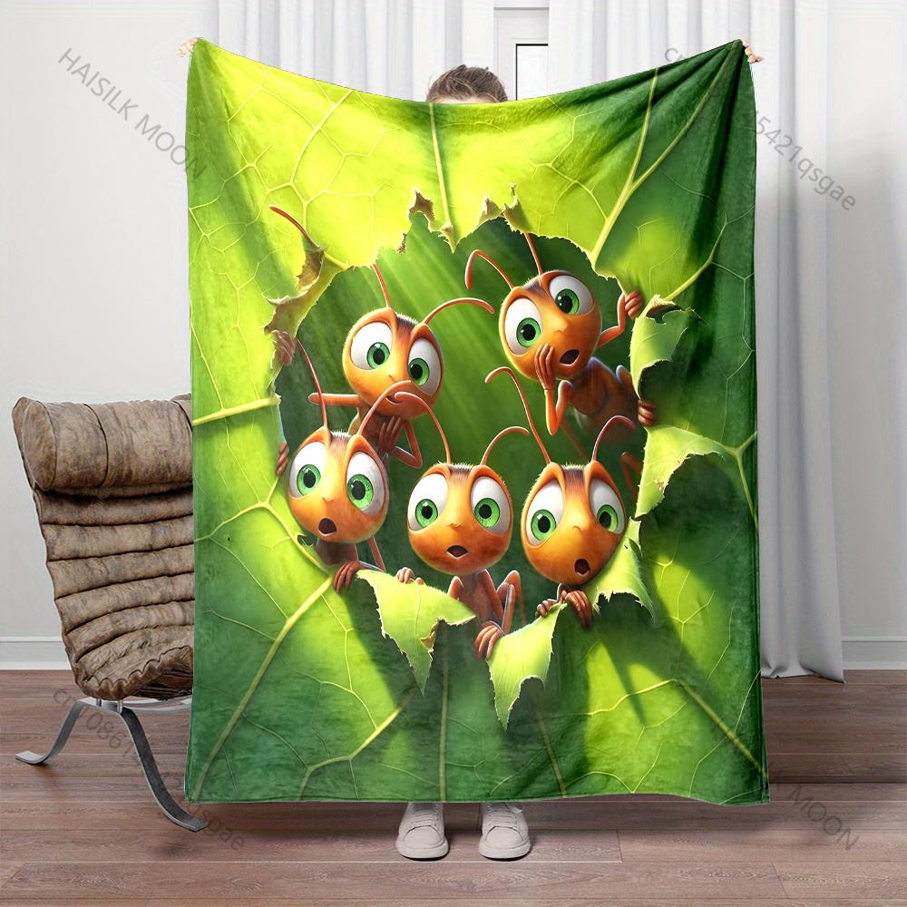 Multi-size Cartoon Cute Ant Blanket Warm Soft Fluffy Kids and Adult Sofa Bed Throw Blanket Suitable Home Travel Camping Gifts