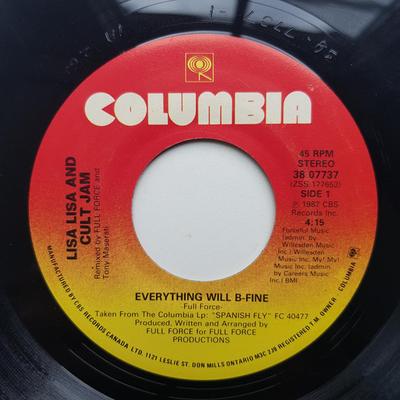 7-tums skiva LISA LISA & CULT JAM - Everything Will B-Fine 3807737 Columbia 1988 Kanada Dans & Elektronisk Musik Begagnad