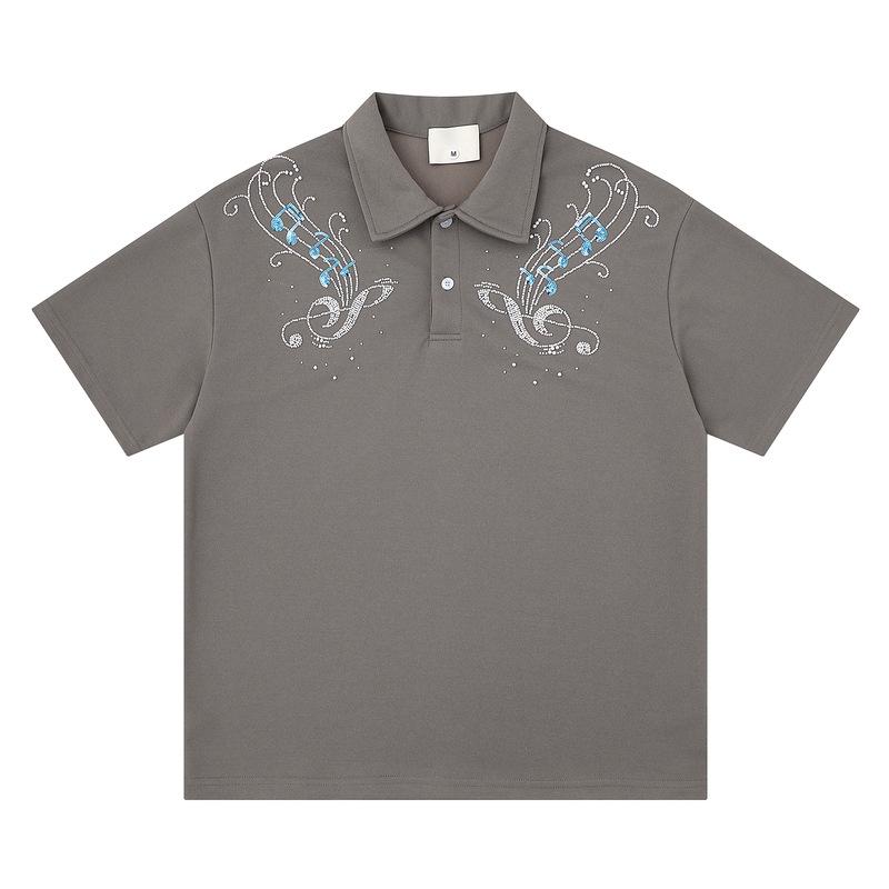 American high street embroidered lapel short-sleeved POLO shirt can be worn by men and women in summer loose college style casual couple half-sleeves