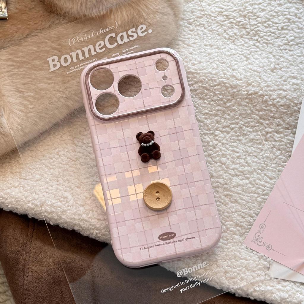3D Retro Cartoon Bär Armband Hülle für iPhone 11, 13, 15, 16 Pro Max, Apple 17, Koreanischer Stil