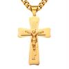 Heavy Big Jesus Cross Stainless Steel Pendant for Men Christian Crucifix Chain Necklace Religious Gold Color Jewelry Collar