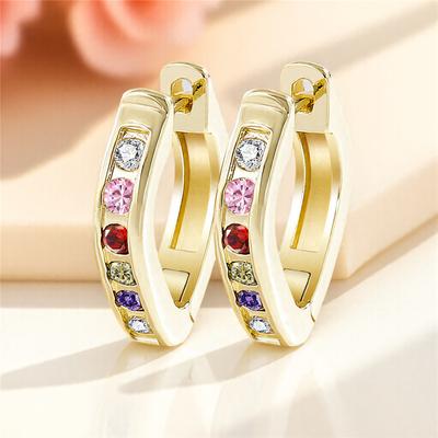 Luxury Small White Rainbow Round Zircon Stone Hoop Earrings For Women Vintage Female Fashion Gold Color Wedding