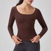 SNU Nude Feeling Women's Slimming Square Neck Long Sleeve Yoga Top - Flattering High-End Pilates & Outdoor Fitness Sportswear