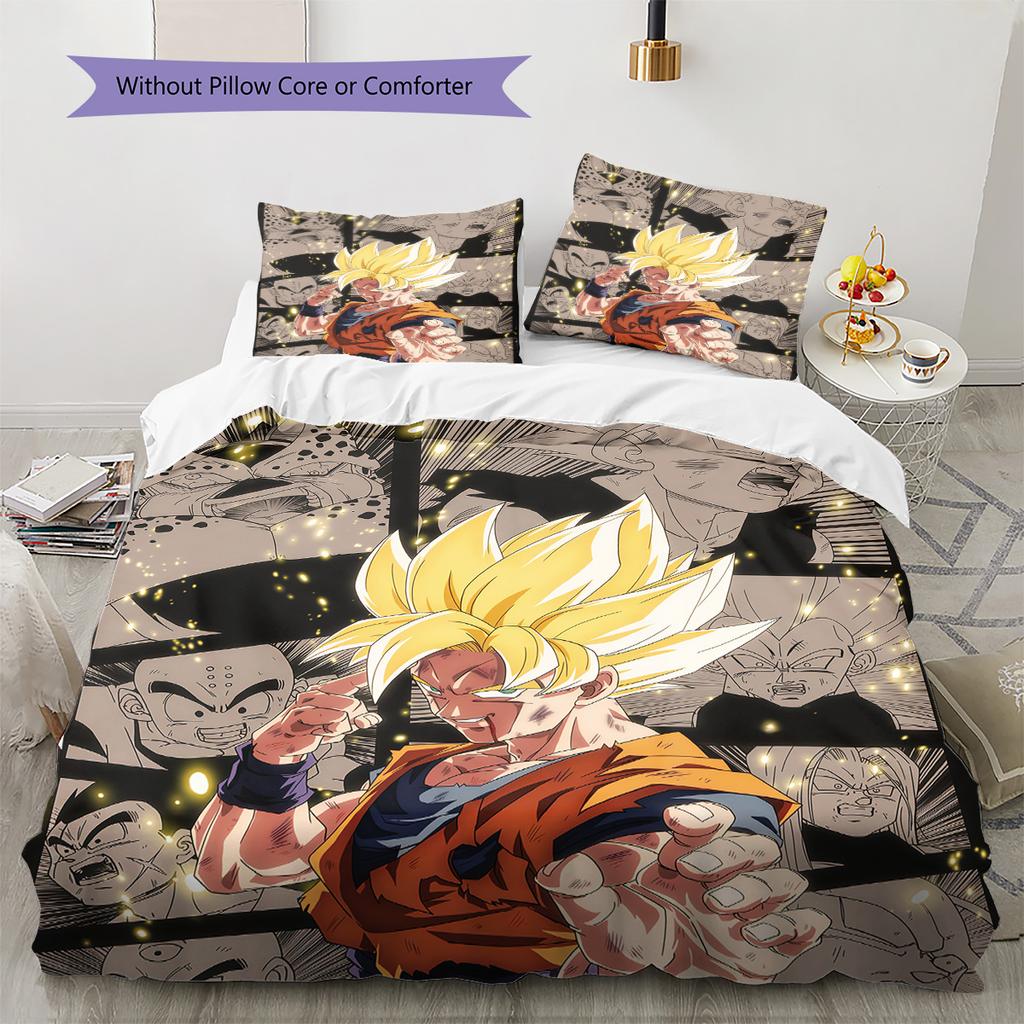 Dragon Ball Super Saiyan Goku Bedding Set, 1 Duvet Cover & 2 Pillowcases, Cozy Bedroom, Great Gift for Anime Fans