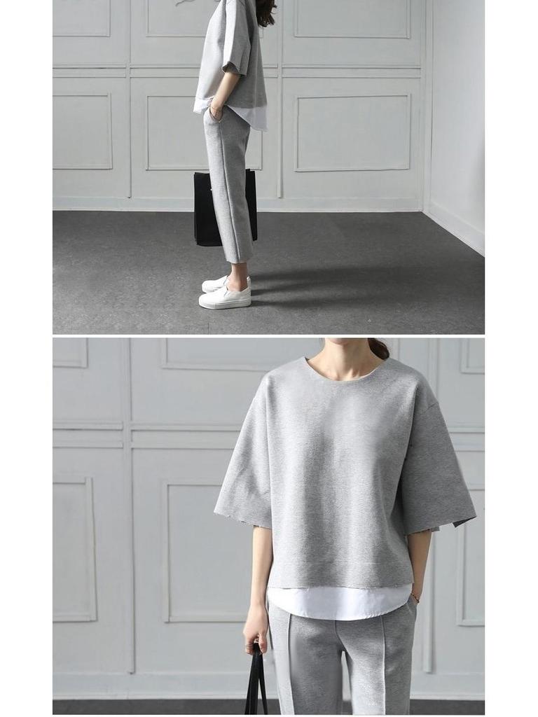 Spring 2024 Women's Two-Piece Slit Top & Cropped Pants Casual Set