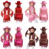 Kinder Mädchen Cowgirl Kostüm Ärmellos Pailletten Strass Fransen Oberteil mit Elastischem Rock Handschuhe Hut Halstuch Lateinischer Tanz Bühnenauftritt Wettbewerb