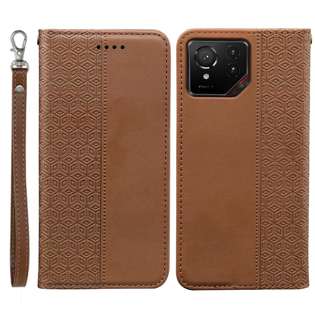 For Asus ROG Phone 9 5G Wallet Phone Case Strong Magnetic Checkered Pattern Imprint Leather Flip Cover