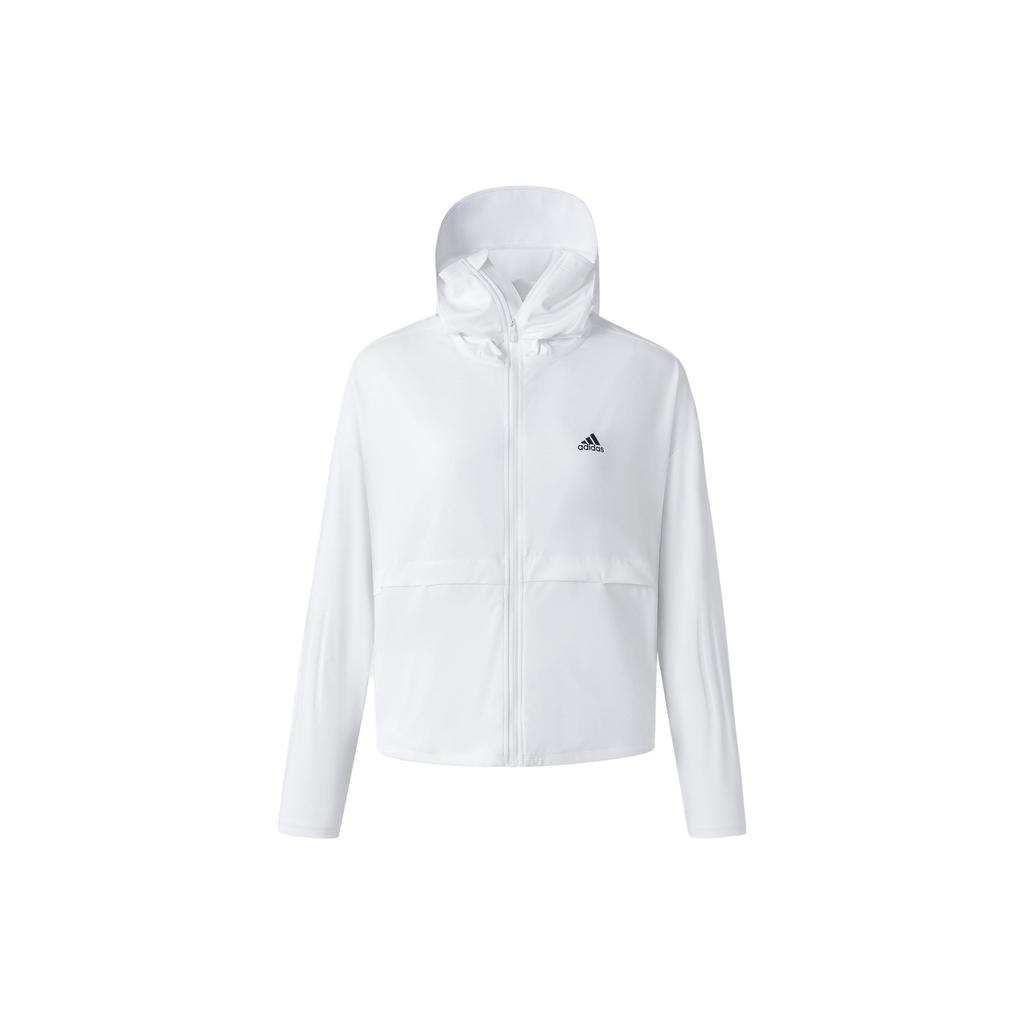 adidas Womens RN UPF50+ Logo Loose Fit Hooded Long Sleeve Running Jacket Snow-White Ice IY5368