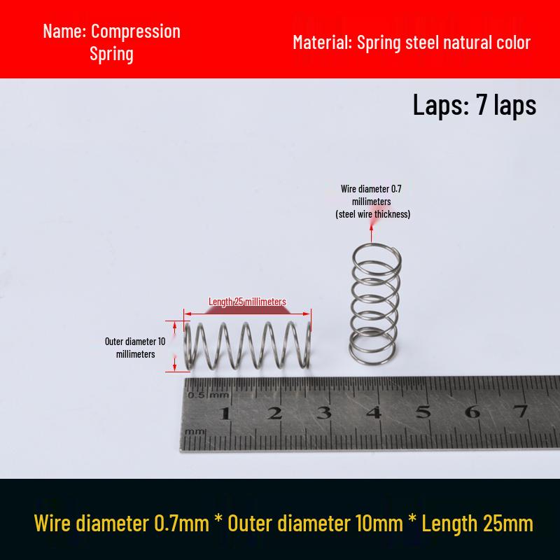 Druckfeder mit Rückstellfunktion aus Federstahl, 0,7 mm Drahtdurchmesser, 8-12 mm Außendurchmesser