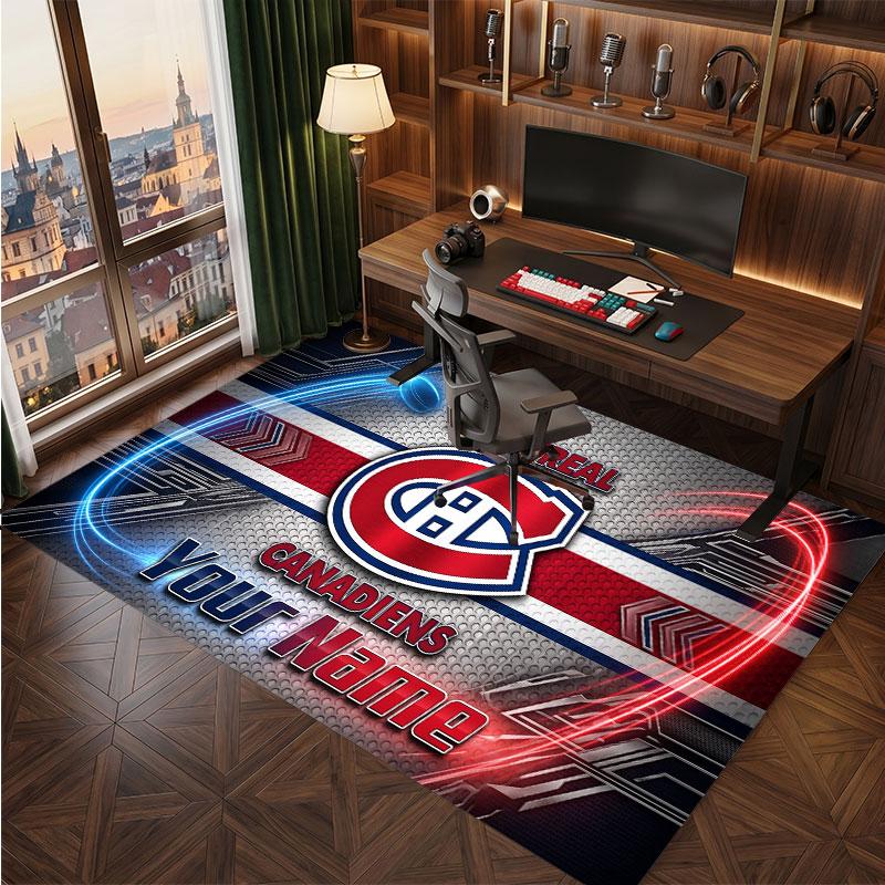 Montreal Canadiens Personalized Crystal Velvet Carpet, Customized Name Text Soft Anti‑Slip Rug for Living Room Bedroom