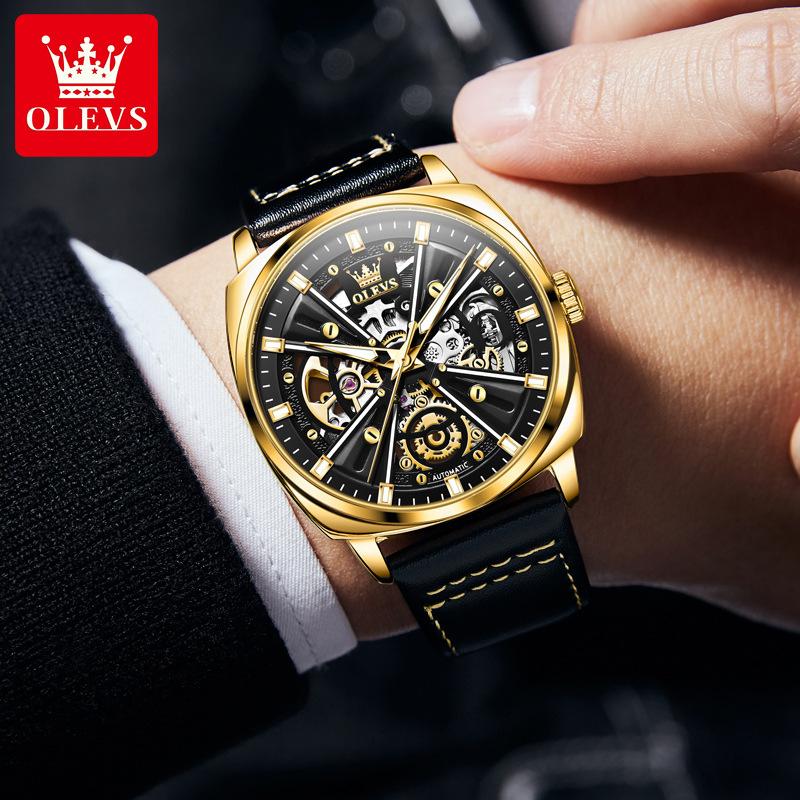 OLEVS Men's Mechanical Watch Tourbillon Hollow Dial Waterproof Watch