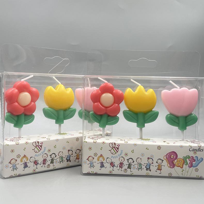 Creative Tulip Flowers Birthday Ins Colorful Spring Flowers Egg Small Flower Cake Decoration Gift Party Candle