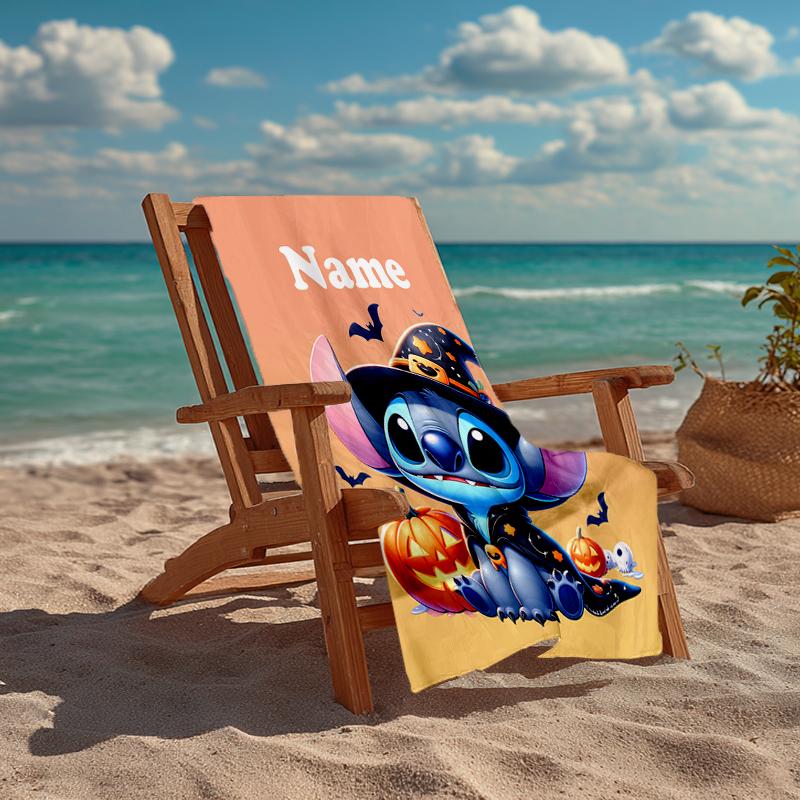 Custom Name Ultra-Soft Beach Towel with Stitch Theme,Ideal for Pool - Camping, Diving - Perfect Travel Essential, Vibrant Beach Towel.