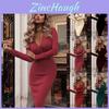 Neck Women V Long Sleeve Bodycon Sexy Dress Ladies Casual Evening Party Clubwear