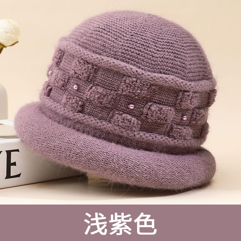 Middle aged mother grandma winter hat ladies fleece warm old lady rabbit fur knitted wool hat thickened