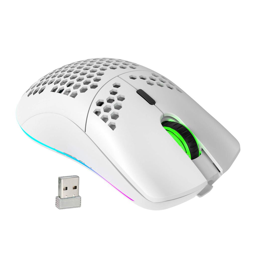 Wireless Gaming Mouse, Lightweight, Honeycomb Design, Optical, RGB Backlight, 6 Buttons, 4-Level DPI Adjustment, Rechargeable 750mAh 2.4GHz Battery,
